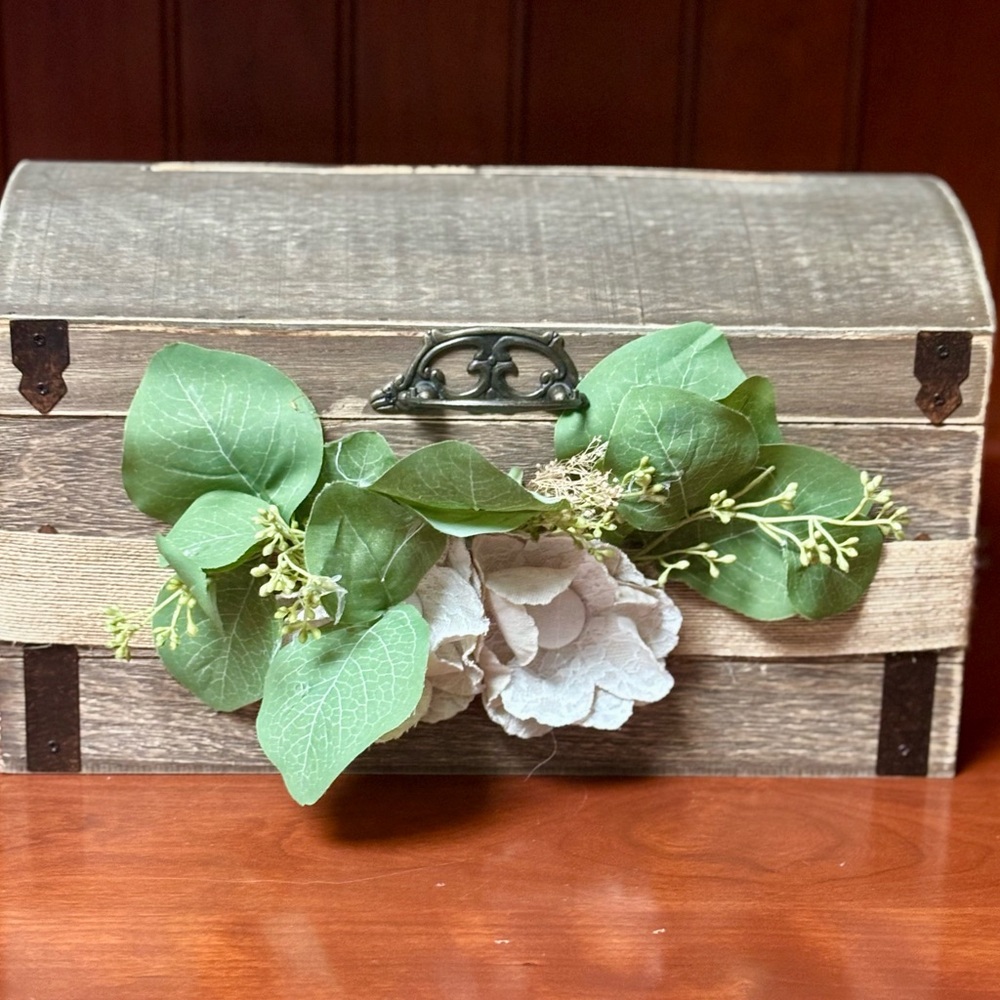 Rustic Wooden Chest with Floral Decor